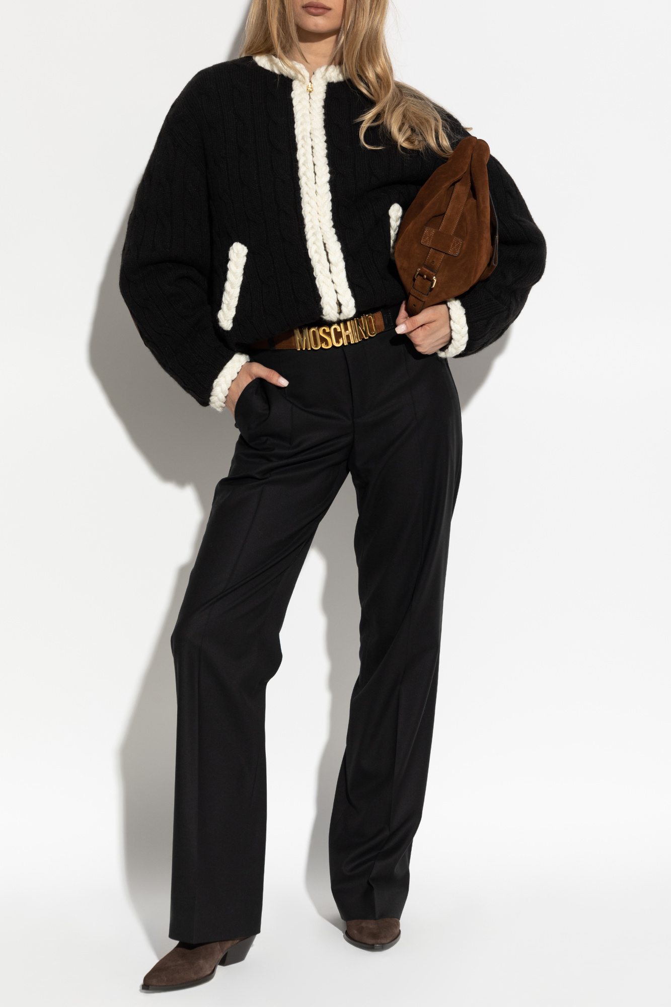 パンツ Moschino SS25 VIRGIN WOOL PANTS (03010517 0555) MOSCHINO Cheap and Chic Retro Plaid Pants 100% Wool Black